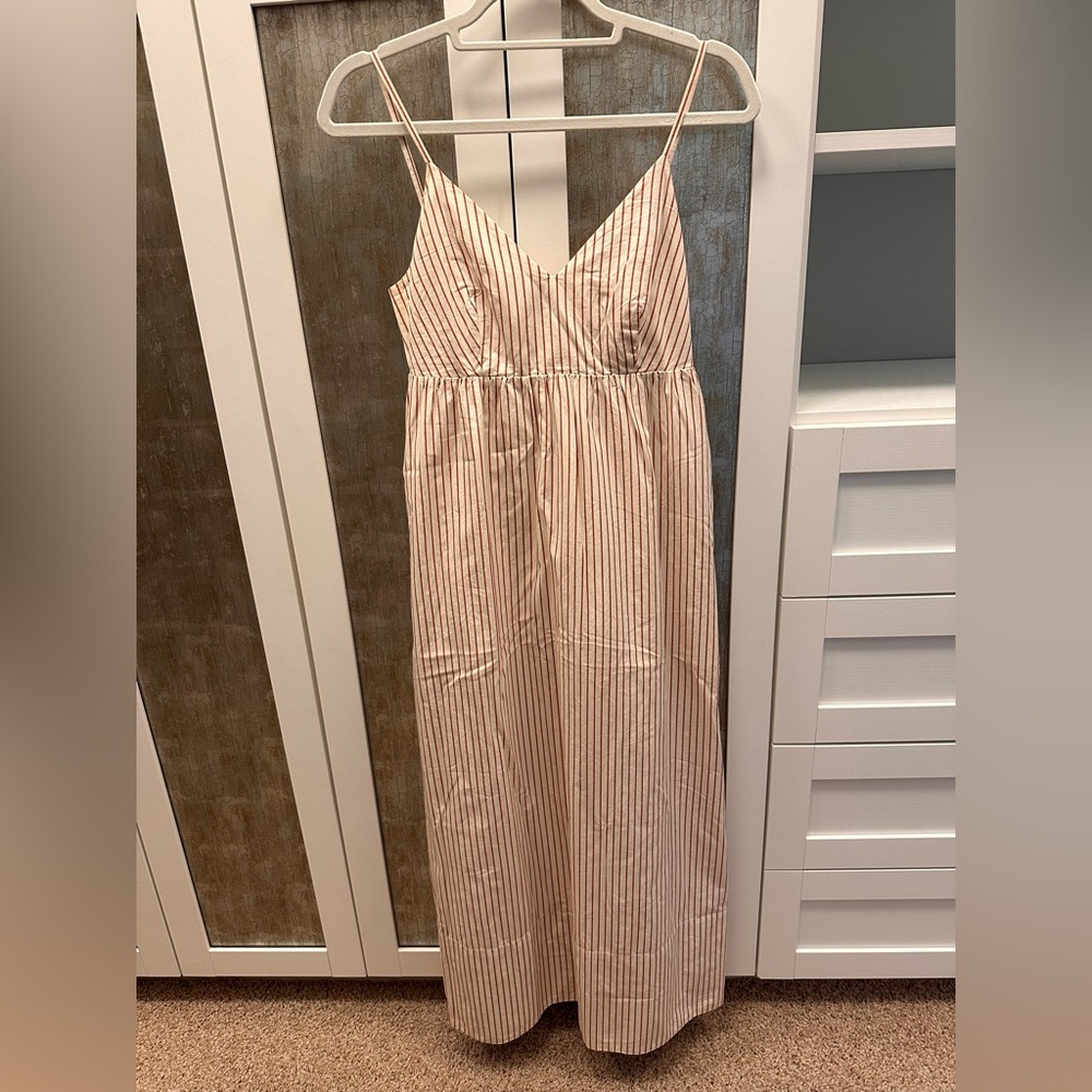 Cotton Quince Cream and Red Striped Dress XS